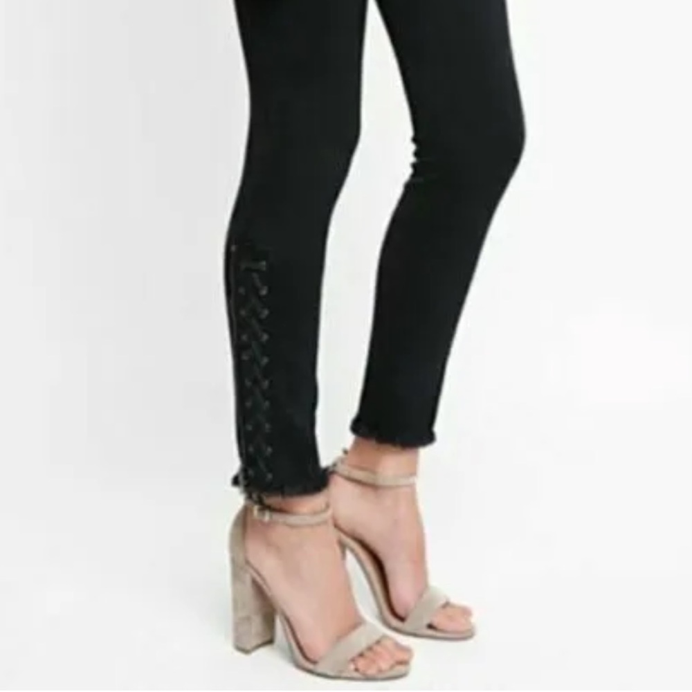 Blank NYC Intro Lace-up Distressed Hem Black Denim Jeans 25